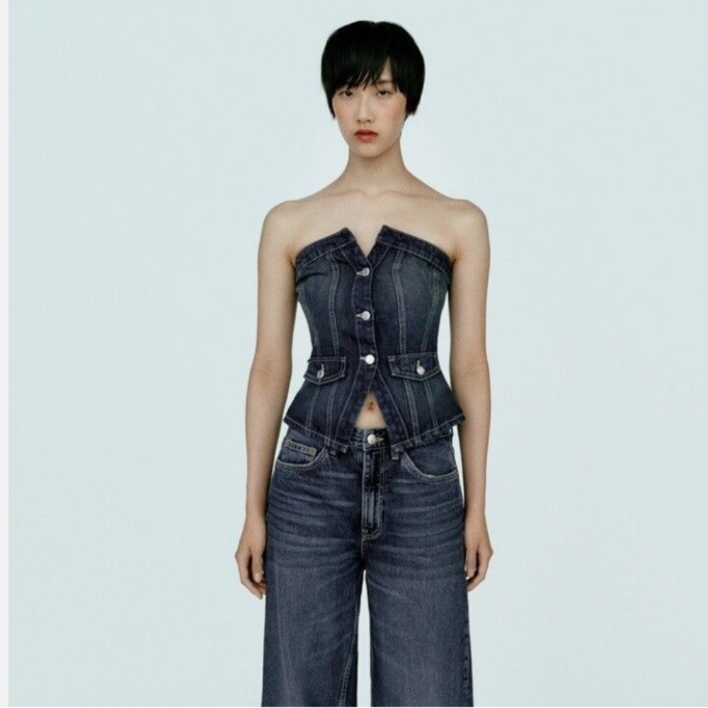 NWT ZARA Strapless TRF Denim Corset Top XS
